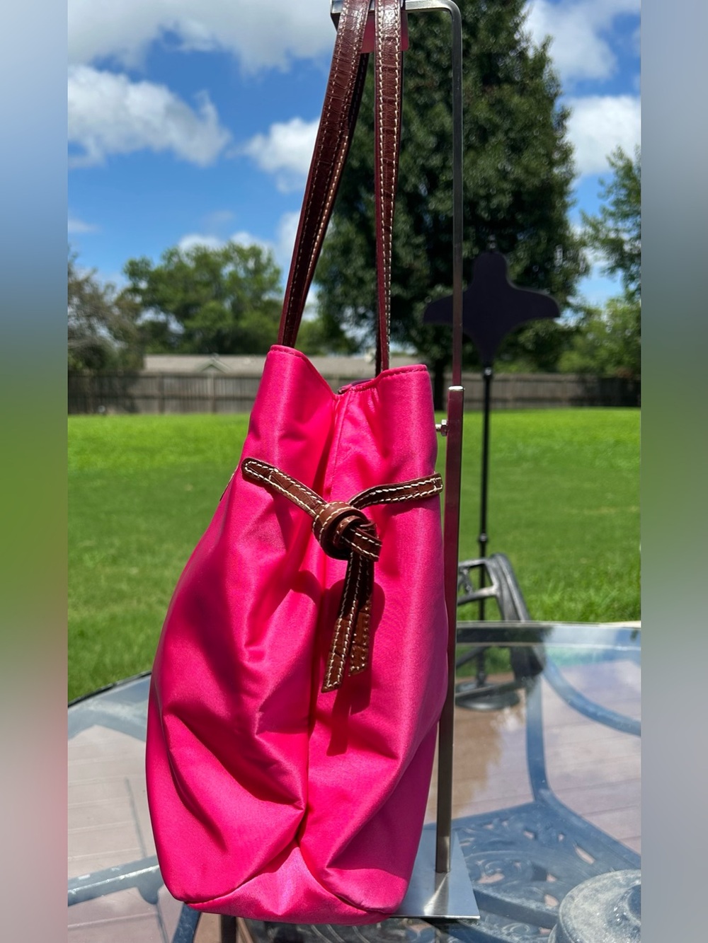 Dooney & Bourke Hot Pink Nylon Victoria Satchel Tote Bag - Picture 3 of 16